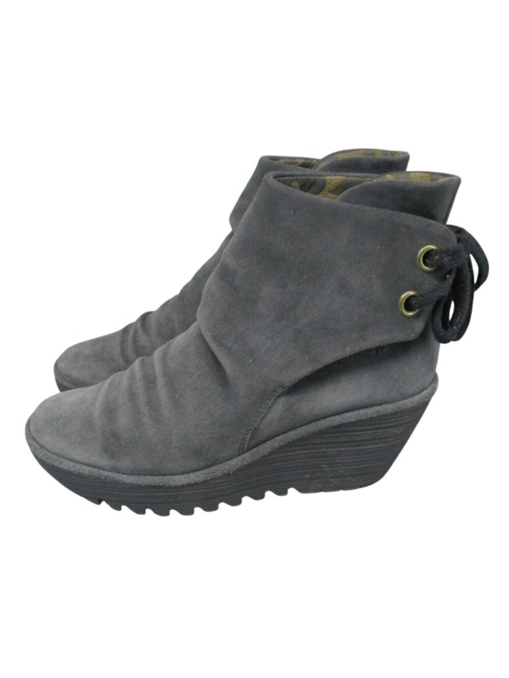 Fly London Shoes Womens Size 8.5 Yama Gray Suede Wedge Heel Bootie *Read*